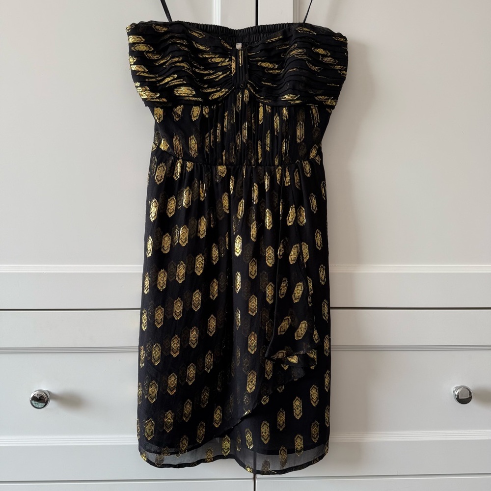 Twelfth Street by Cynthia Vincent Black and Gold Strapless Dress